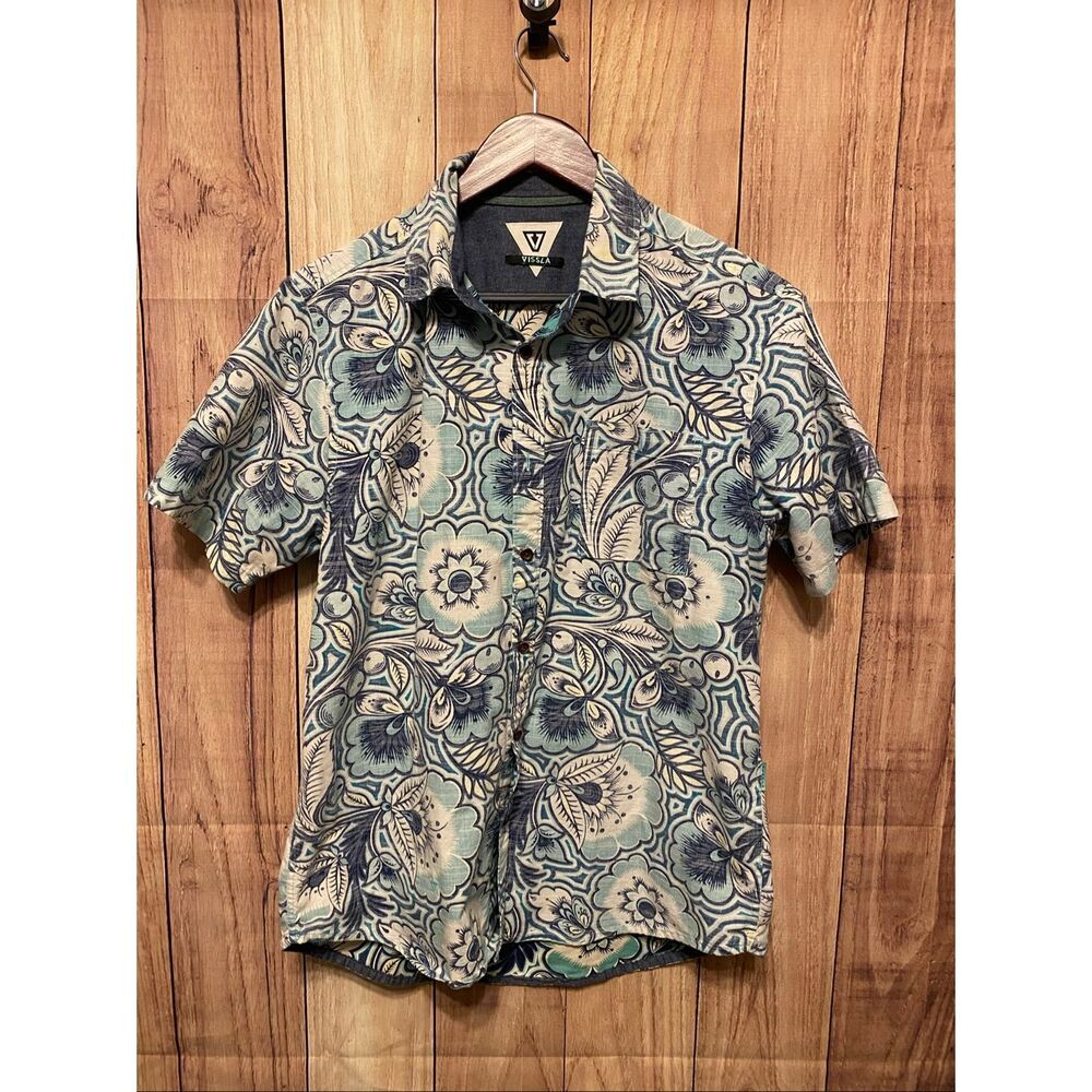 Vissla Large Hawaiian shirt men’s blue button down short sleeve